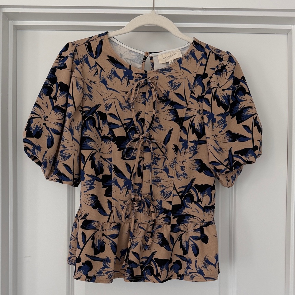 MELLODAY Floral Puff Sleeve Blouse